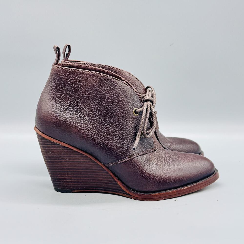 Cole Haan Boots Womens 7 Brown Leather Grand OS Ankle Lace Up Wedge Booties